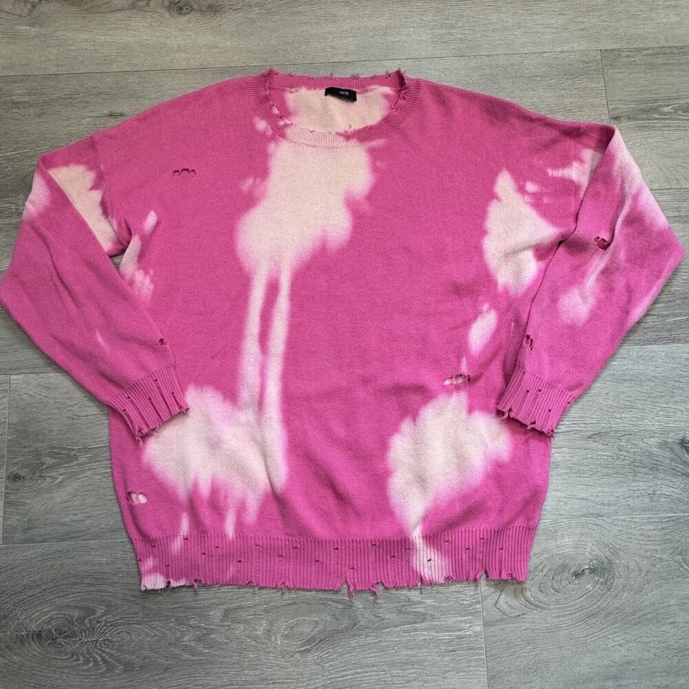 Fate Cotton Destroyed Tie Dye Bleached Sweater Size Small S Pink and Cream‎